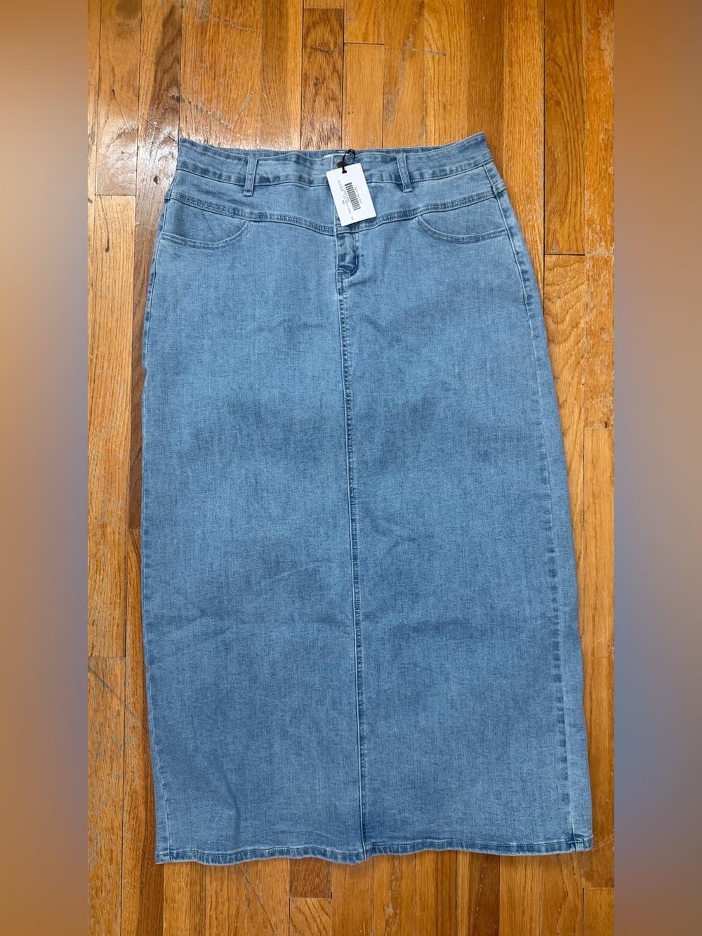 Classic Light Blue Denim Maxi Skirt — High-Rise Straight Fit